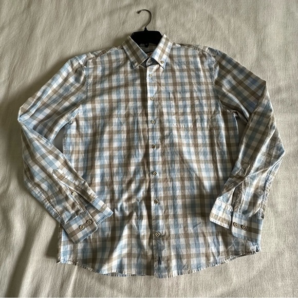 Johnnie-O Mens Long Sleeve Button Down Sz M Ridge Gingham Plaid Gulf Blue Preppy - Picture 3 of 12